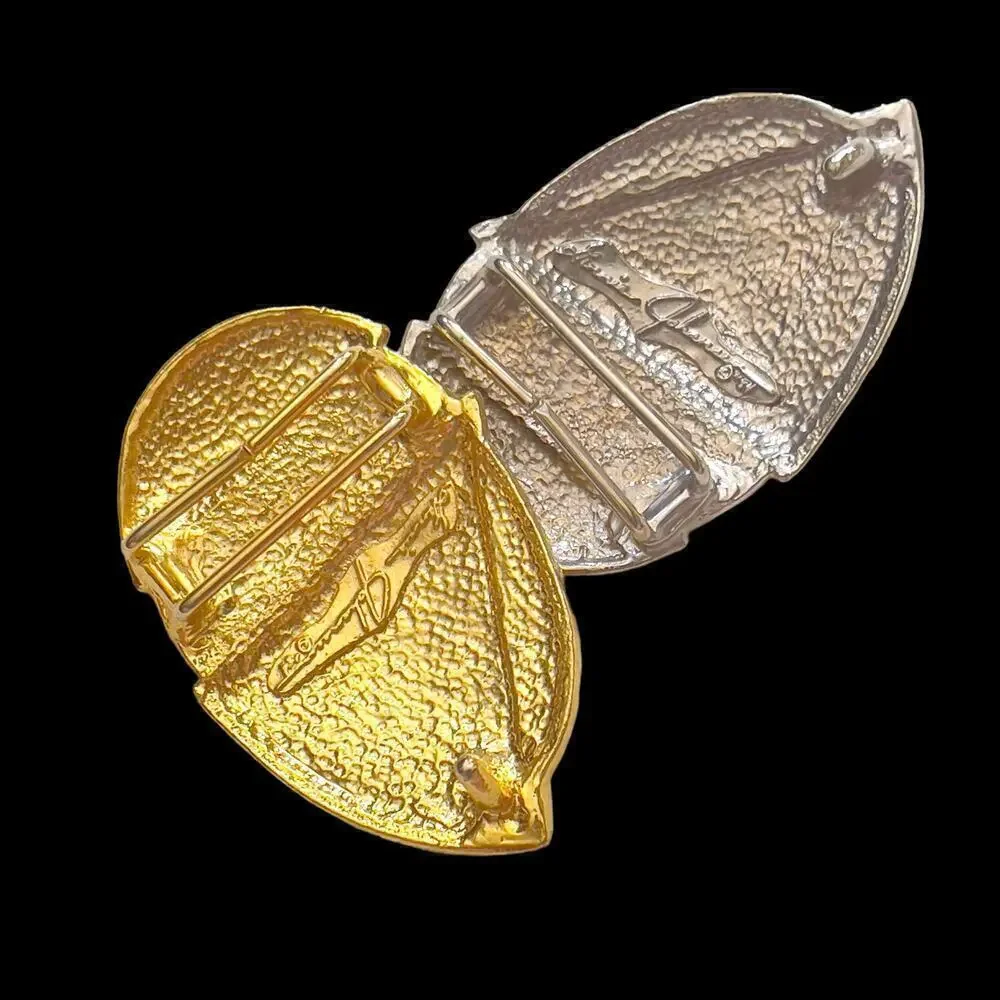 Set of 2 Abstract Vintage Signed Ginnie Johansen ‘84 Belt Buckles Gold & Silver